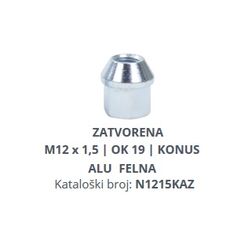 Matica točka ZATVORENA M12x1.5 OK19 - za alu