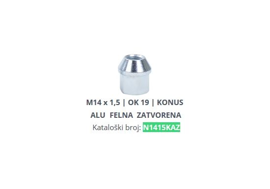 Matica točka M14x1.5 OK19 konus zatvorena za alu felne