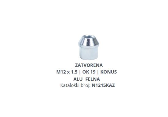 Matica točka M12x1.5 OK19 ZATVORENA konus INOX